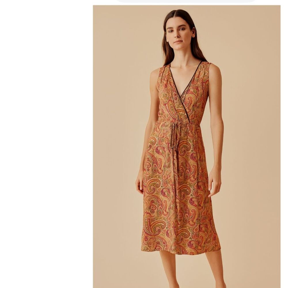 Karen Millen Paisley Print Midi V Neck Dress 10